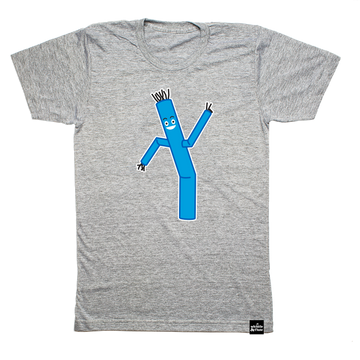 Hilarious Blue Tube Guy design screen printed on organic athletic grey t-shirts. Gender Neutral and available in kids and adult sizes. Designed in Poland