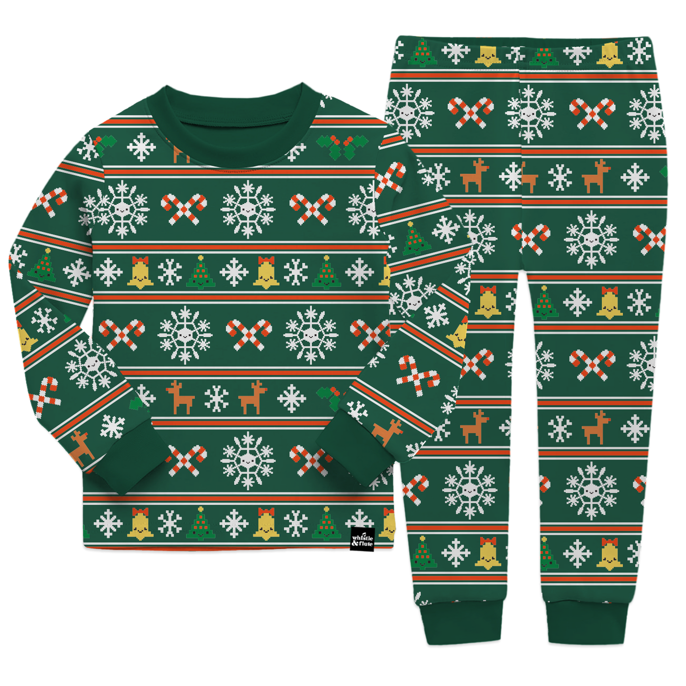 Whistle & Flute Nordic Pyjama Set - Unisex  pyjamas with a Nordic-style pattern including snowflakes and festive icons.