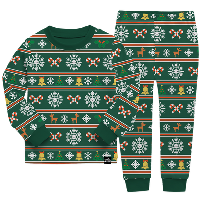 Whistle & Flute Nordic Pyjama Set - Unisex  pyjamas with a Nordic-style pattern including snowflakes and festive icons.