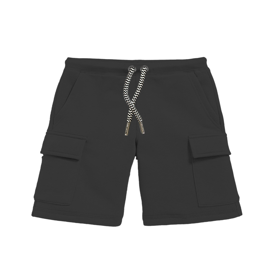 Organic Cotton Drawstring Cargo Shorts - Black