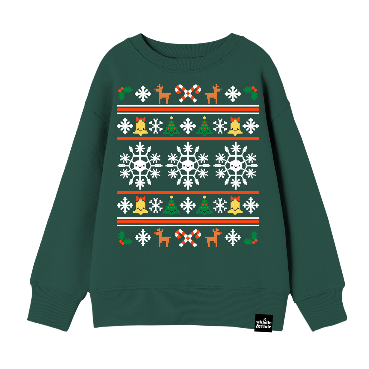 Whistle & Flute Nordic Christmas Drop-Shoulder Sweatshirt  with a Nordic-style pattern including snowflakes and festive icons.
