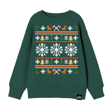 Whistle & Flute Nordic Christmas Drop-Shoulder Sweatshirt  with a Nordic-style pattern including snowflakes and festive icons.