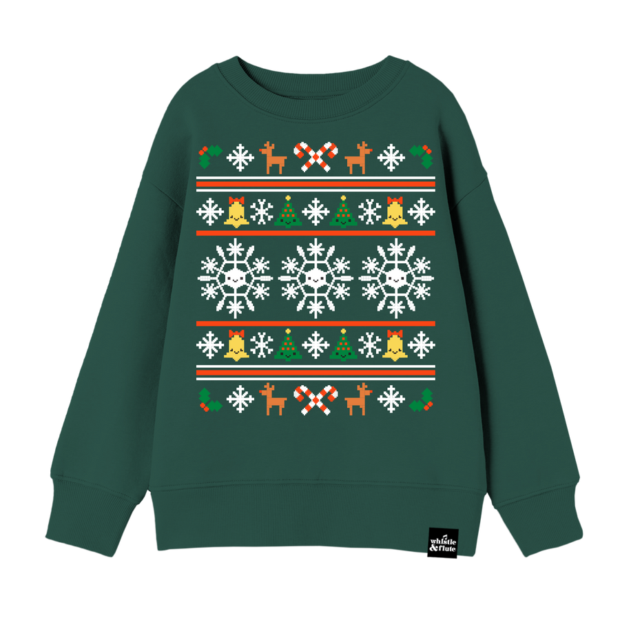 Whistle & Flute Nordic Christmas Drop-Shoulder Sweatshirt  with a Nordic-style pattern including snowflakes and festive icons.