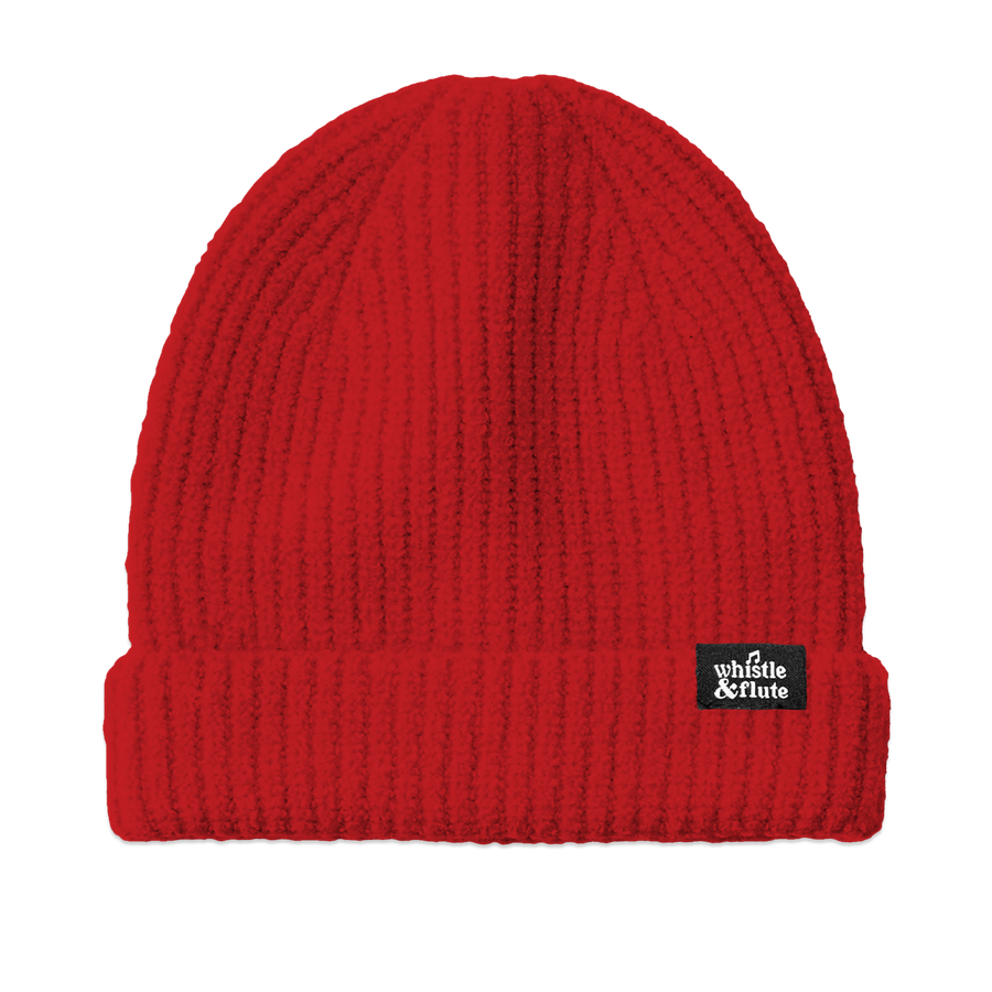 Ribbed Knit Beanie - Red