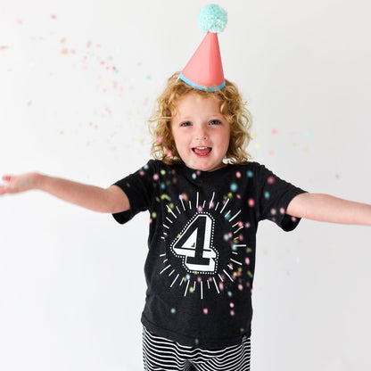 Milestone 4 t-shirt screen printed in white on an organic charcoal heather grey t-shirt. Gender-free. 