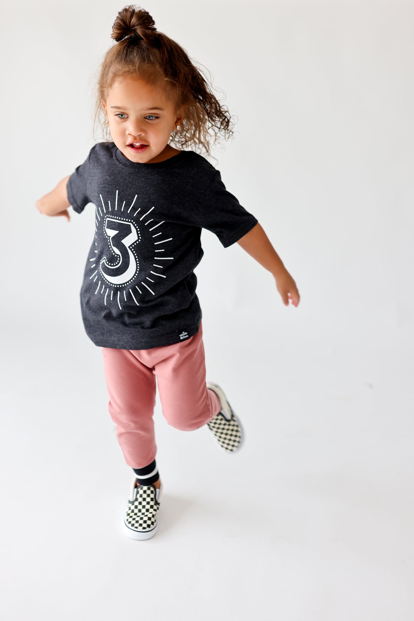 Milestone 3 t-shirt screen printed in white on an organic charcoal heather grey t-shirt. Gender-free.