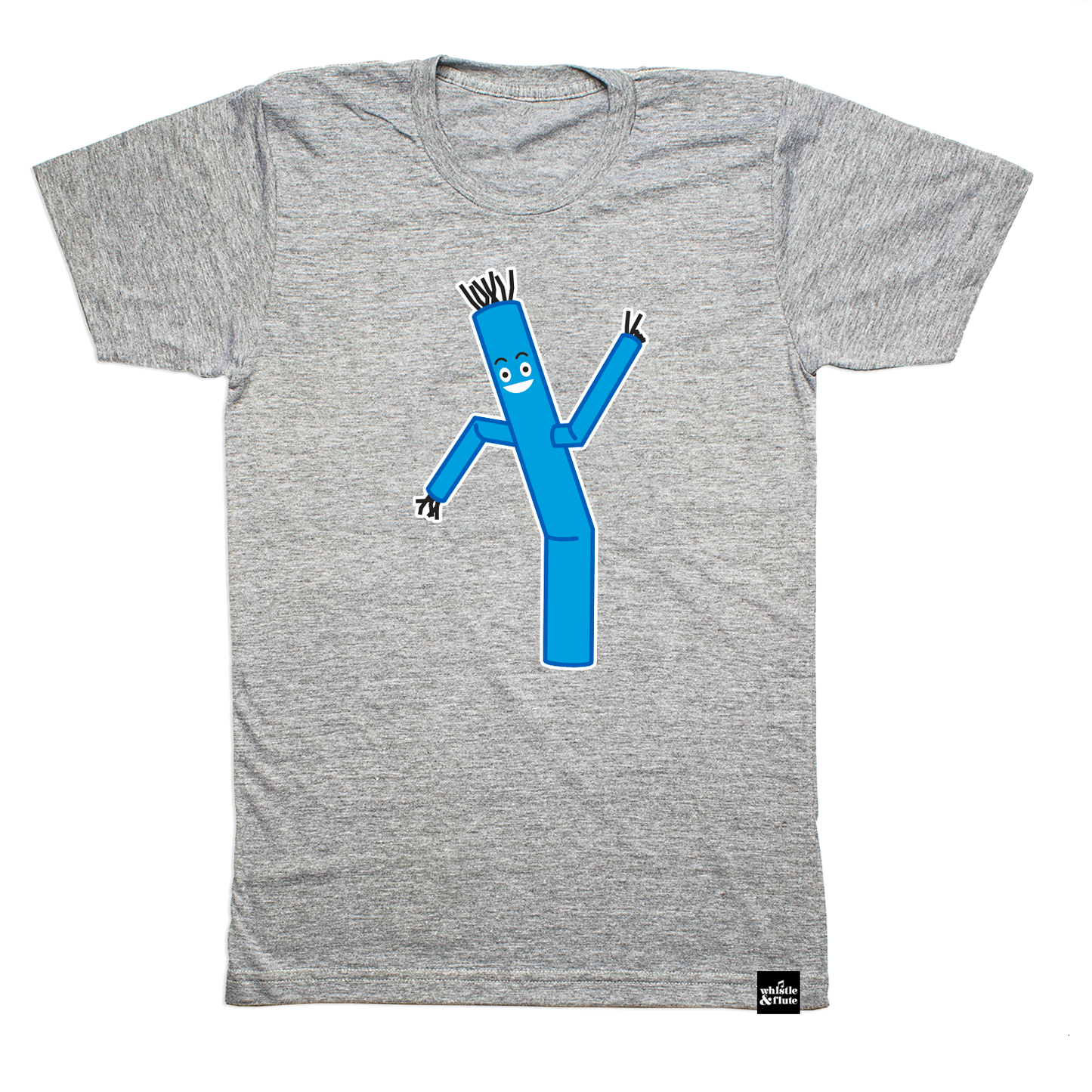 Hilarious Blue Tube Guy design screen printed on organic athletic grey t-shirts. Gender Neutral and available in kids and adult sizes. Designed in Canada