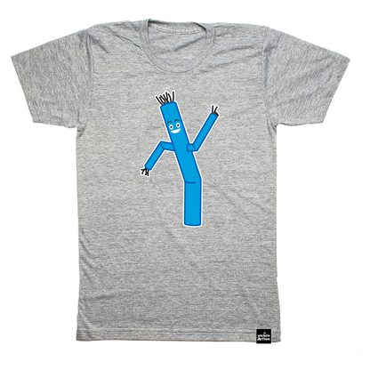 Hilarious Blue Tube Guy design screen printed on organic athletic grey t-shirts. Gender Neutral and available in kids and adult sizes. Designed in Canada