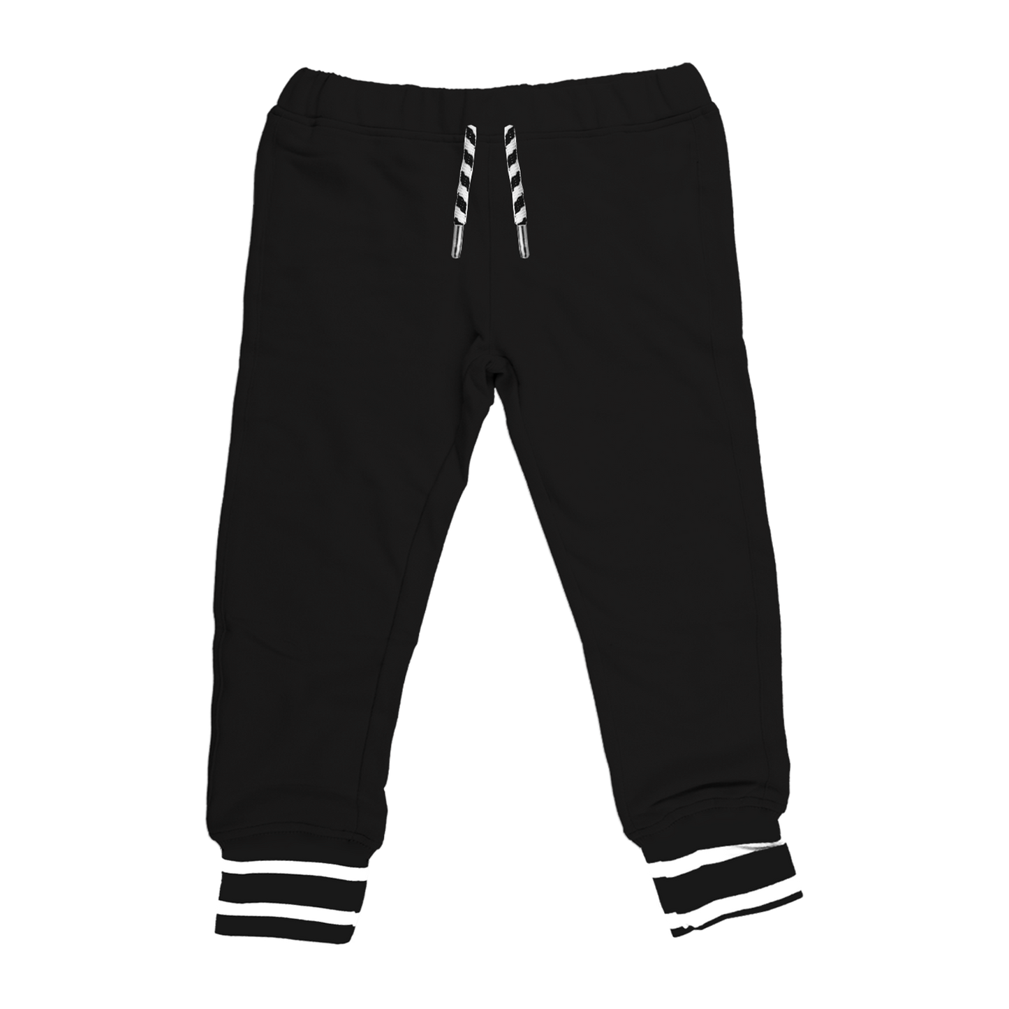 BEST bamboo joggers in black combine the popular features of our two classic jogger styles. Elastic waistband with drawstring, pockets and black and white stripped cuffs. Gender Neutral and designed in Canada.