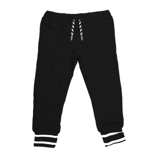 BEST bamboo joggers in black combine the popular features of our two classic jogger styles. Elastic waistband with drawstring, pockets and black and white stripped cuffs. Gender Neutral and designed in Canada.