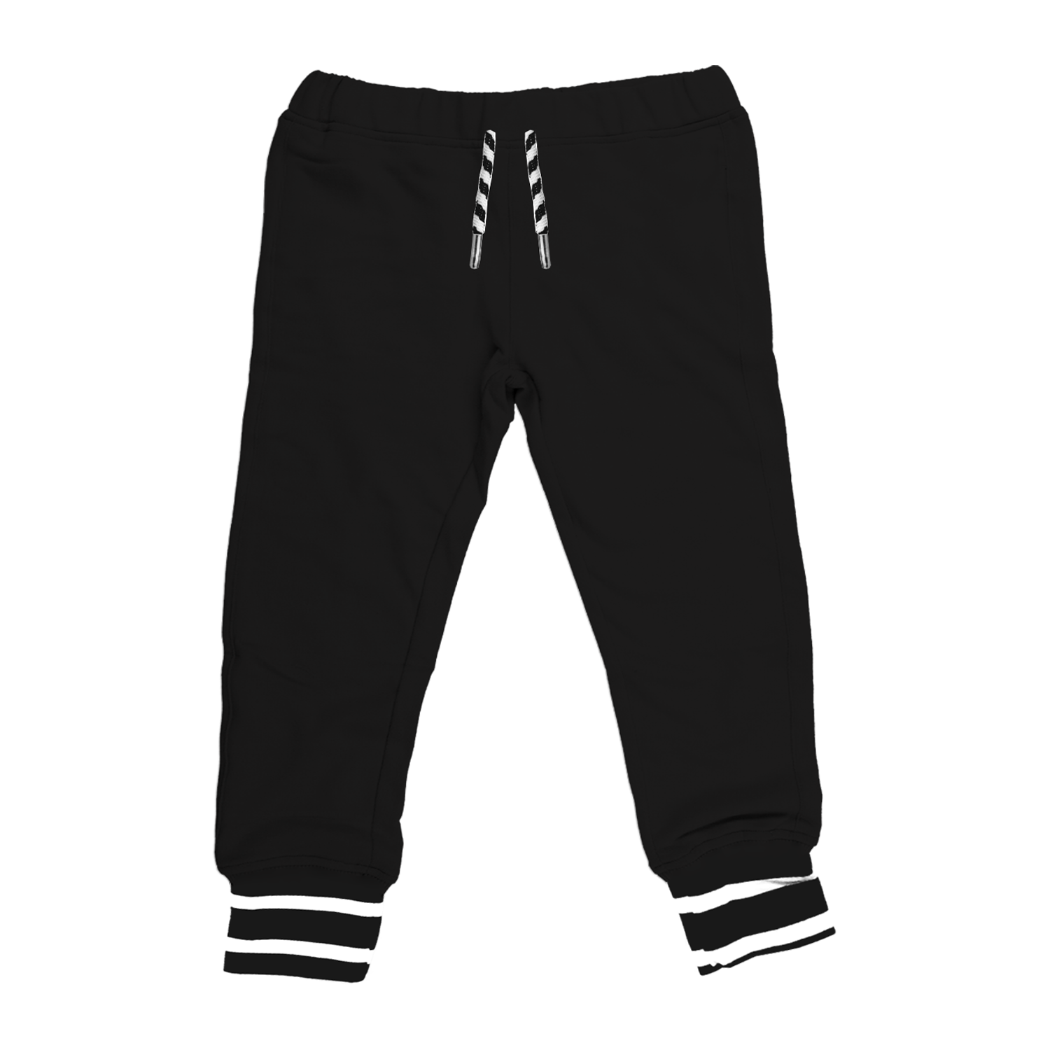 BEST bamboo joggers in black combine the popular features of our two classic jogger styles. Elastic waistband with drawstring, pockets and black and white stripped cuffs. Gender Neutral and designed in Canada.