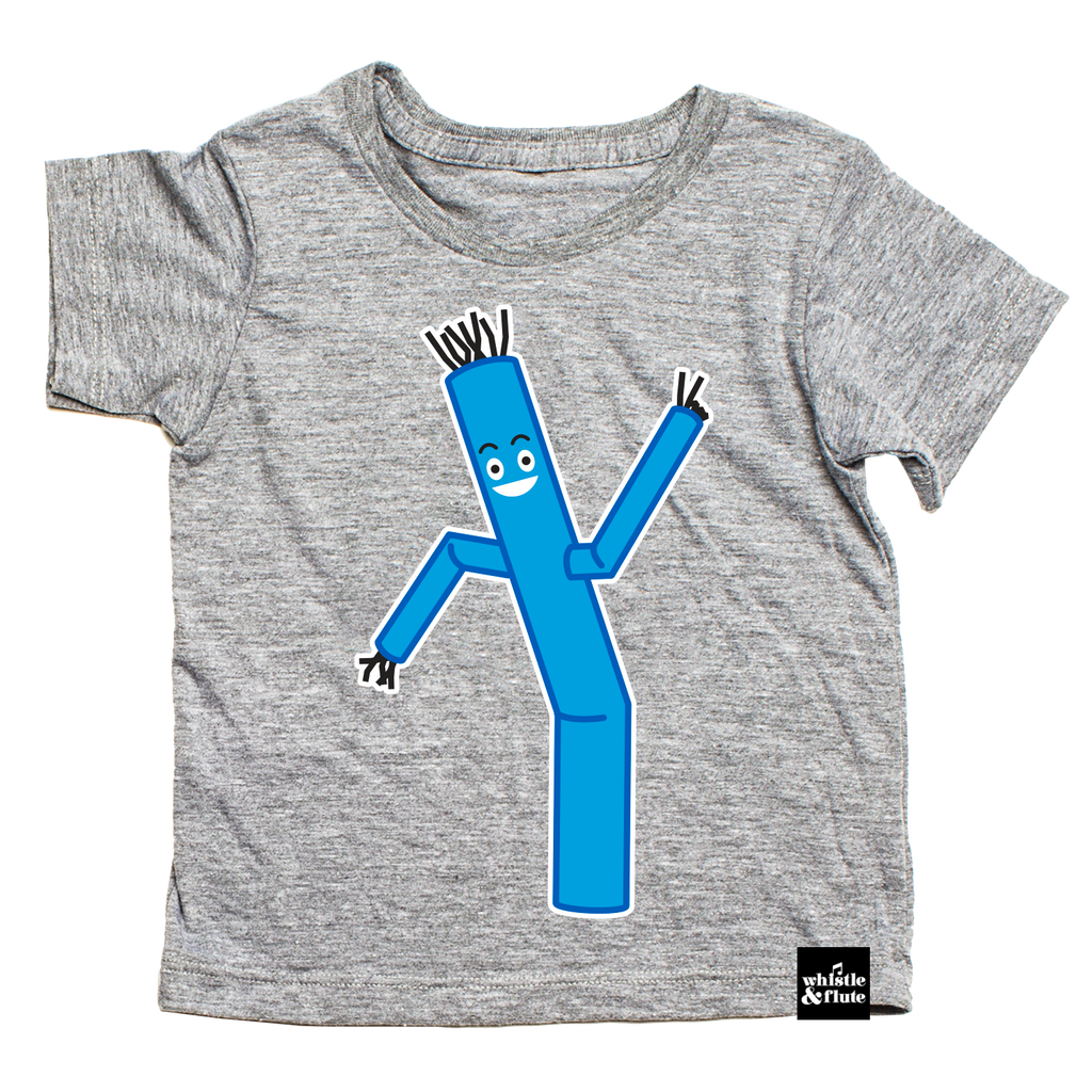 Hilarious Blue Tube Guy design screen printed on organic athletic grey t-shirts. Gender Neutral and available in kids and adult sizes. Designed in Canada