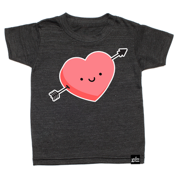 Pink Kawaii Arrow Heart is printed on organic charcoal heather grey t-shirt. Gender Neutral and unisex sizing. Designed in Canada